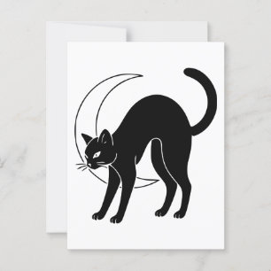 Black Cat and Crescent Moon Line Art Postcard
