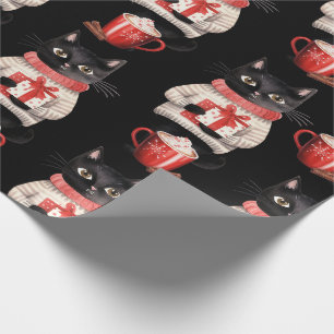Black Cat and Cup of Hot Chocolate Wrapping Paper