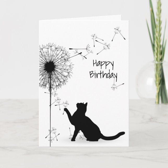 Black Cat and Dandelion Birthday Card (Front)