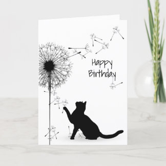 Black Cat and Dandelion Birthday Card