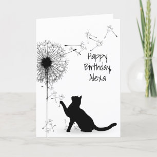 Black Cat and Dandelion Birthday Card