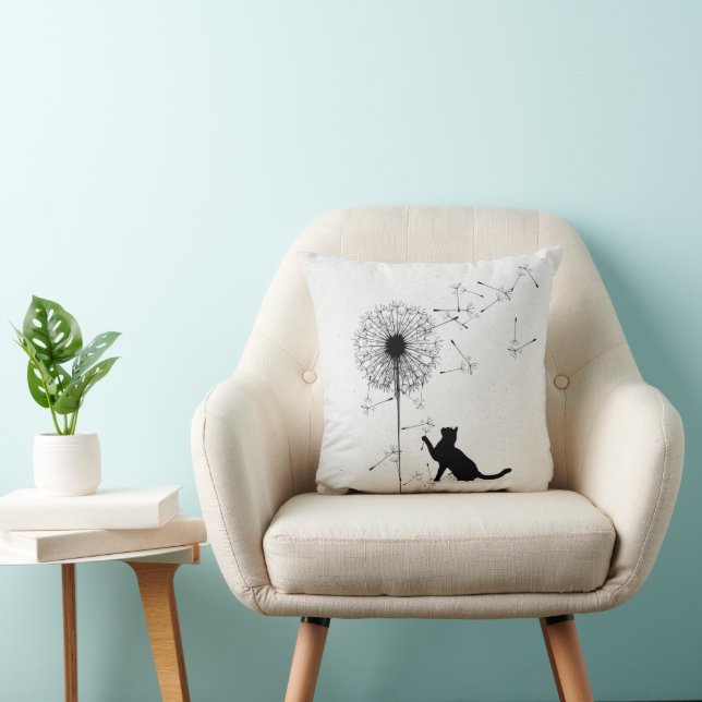 Black Cat and Dandelion  Cushion (Chair)