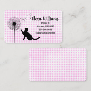Black Cat and Dandelion On Gingham Business Card