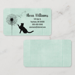 Black Cat and Dandelion On Gingham Business Card