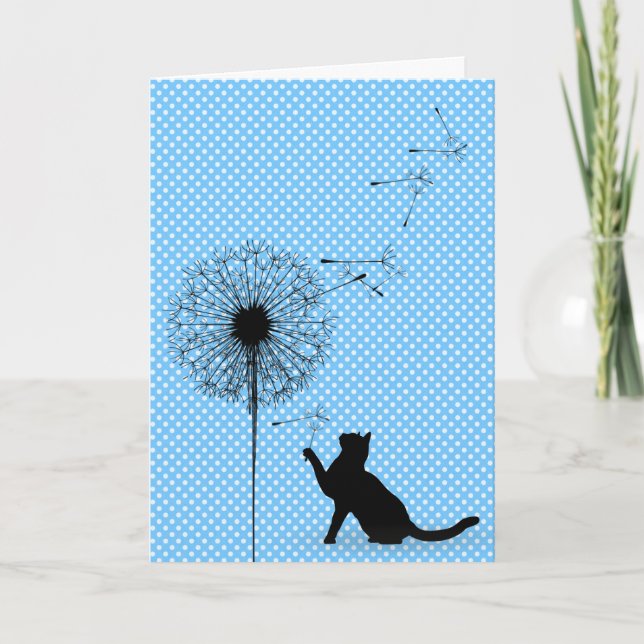 Black cat and dandelion seeds birthday card (Front)