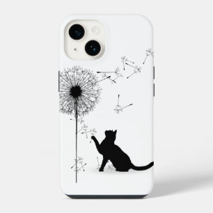 Black Cat and Dandelion Seeds iPhone 14 Case