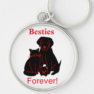 Black cat and dog Besties forever Key Ring