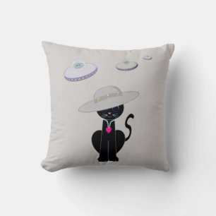 Black Cat and Flying Saucers Cushion