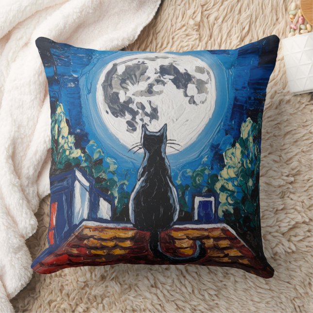 Black Cat and Full Moon Cushion (Blanket)