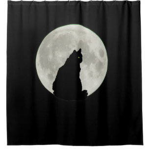 Black Cat and Full Moon Shower Curtain