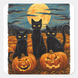 Black Cat And Ghost Sitting On Bench Halloween Dar Square Sticker