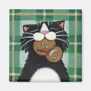 Black Cat and Gingerbread Snowman Magnet