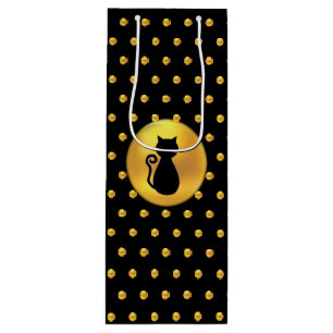 Black Cat and Gold Polka Dots Wine Gift Bag