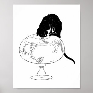 Black Cat and Goldfish, Alexandre Steinlen Poster