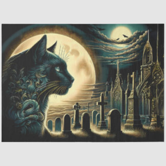 Black Cat and Gothic Graveyard Halloween Tissue Paper