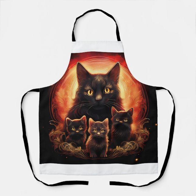 Black Cat And Her Three Kittens Apron (Front)