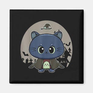 Black Cat And Horror Witch Feline For Halloween Magnet