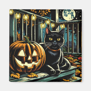 Black Cat and Jack-O-Lantern Halloween Magnet