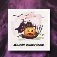 Black Cat and Jack o' Lantern Halloween