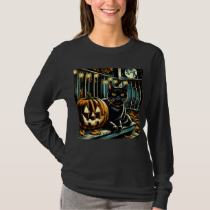 Black Cat and Jack-O-Lantern Halloween T-Shirt