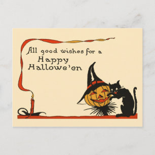 Black Cat and Jack-o-Lantern Postcard