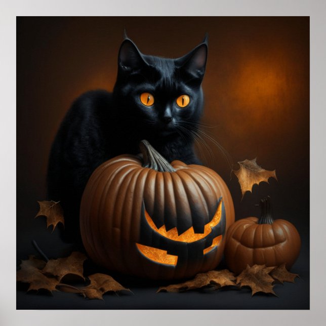 Black Cat and Jack-O-Lantern Poster (Front)