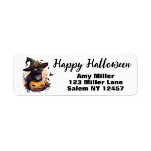 Black Cat and Jack-O-Lantern Return Address Label
