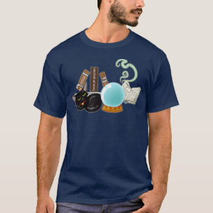Black Cat And Magic Spell Books Halloween T 581 T-Shirt