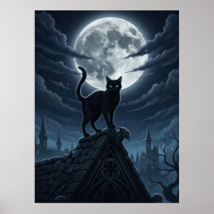 Black Cat and Moon Poster