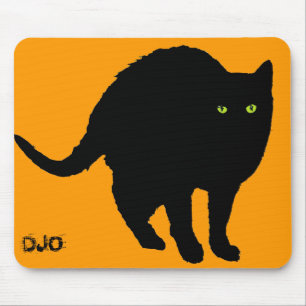 Black Cat and Orange Mouse Pad