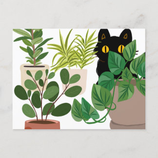 Black Cat and Plants postcard