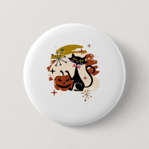 Black Cat and Pumpkin Atomic Retro Halloween   6 Cm Round Badge