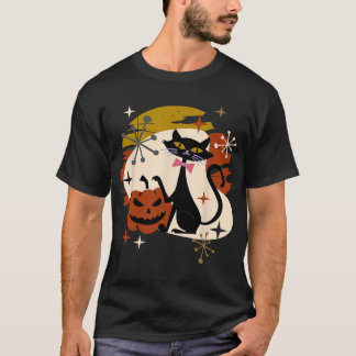 Black Cat and Pumpkin Atomic Retro Halloween T-Shirt