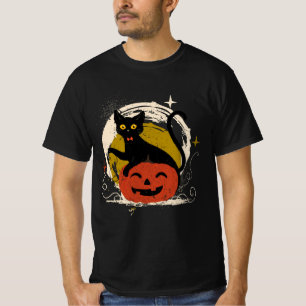 Black Cat and Pumpkin Atomic Retro Vintage Hallowe T-Shirt