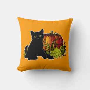 Black Cat and Pumpkin Cushion