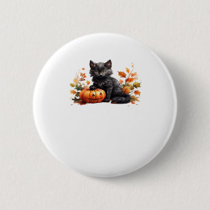 Black Cat and Pumpkin � Cute Halloween Watercolor 6 Cm Round Badge