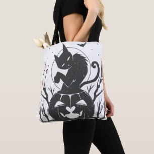 Black Cat And Pumpkin Halloween  Tote Bag