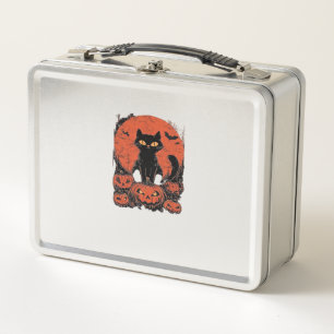 Black Cat and Pumpkin � Spooky Halloween Magic Cla Metal Lunch Box