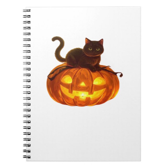 Black Cat and Pumpkin – Spooky Halloween Magic Cla Notebook (Front)