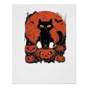 Black Cat and Pumpkin � Spooky Halloween Magic Cla Poster