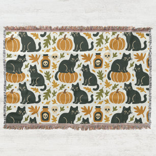 Black Cat and Pumpkin Woven Throw Blanket