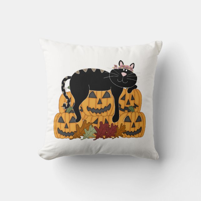 Black Cat and Pumpkins Cushion (Front)