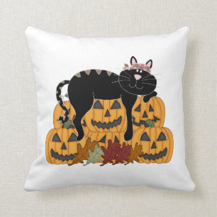 Black Cat and Pumpkins Cushion