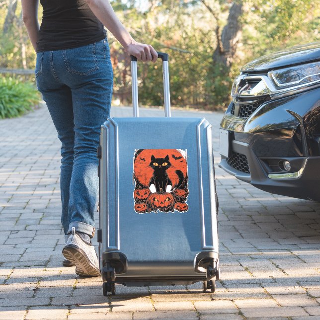 Black Cat and Pumpkins – Halloween T-Shirt Art Cla (Suitcase Insitu)