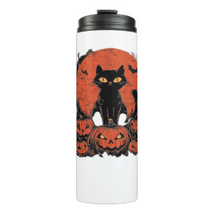 Black Cat and Pumpkins – Halloween T-Shirt Art Cla Thermal Tumbler