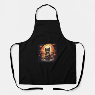 Black Cat and Pumpkins in Sakura Great Wave Apron