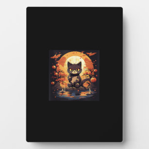 Black Cat and Pumpkins in Sakura Great Wave  Plaque