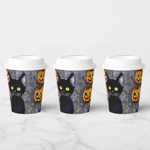 Black Cat and Pumpkins Paper Cups