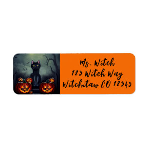 Black Cat and Pumpkins Return Address Label