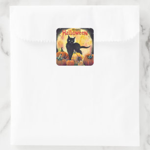 Black Cat and Pumpkins  Square Sticker